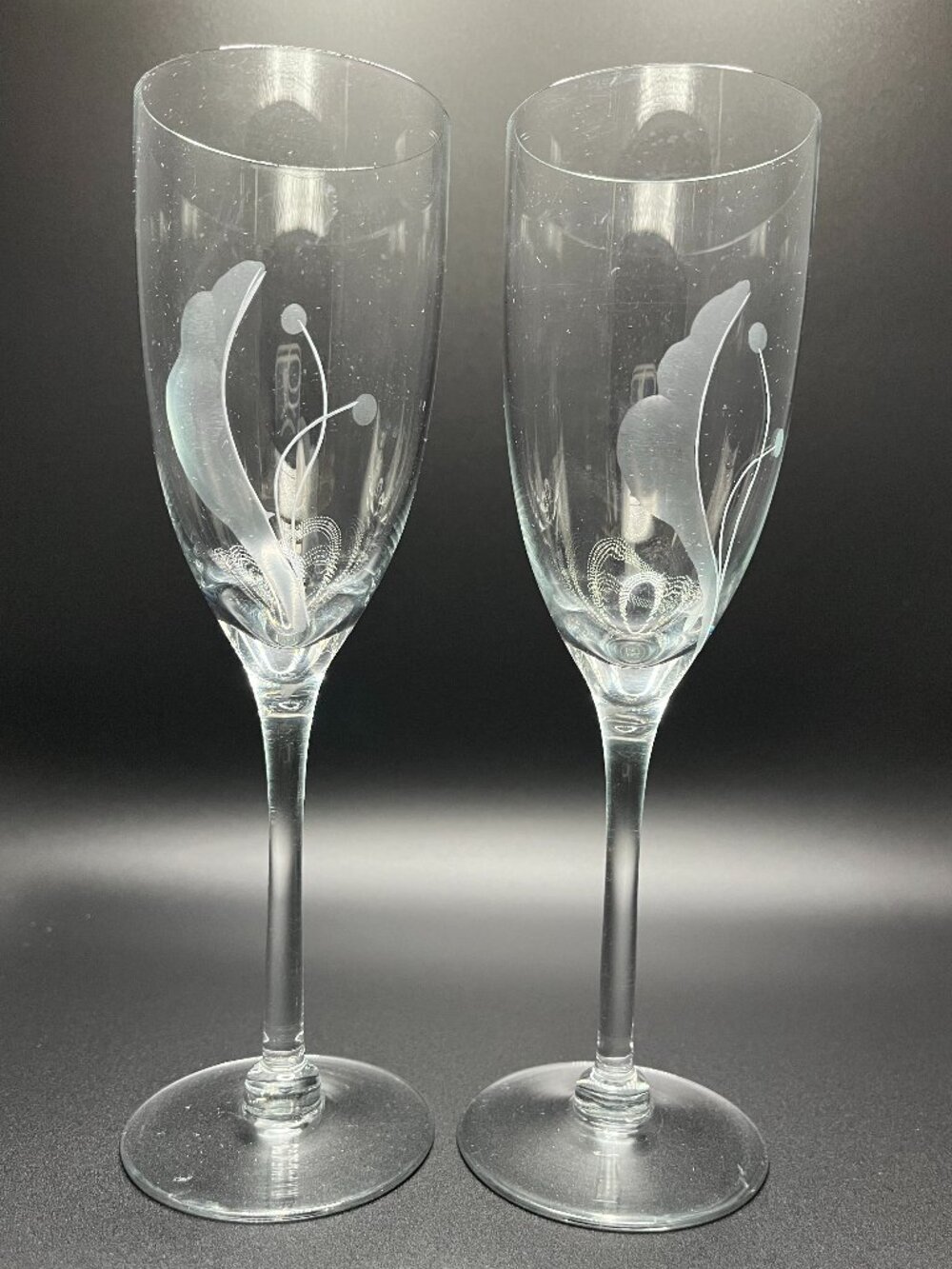 Flora Clear by Dansk Champagne Crystal Flutes Bayberry Toasting Glass Set of 2